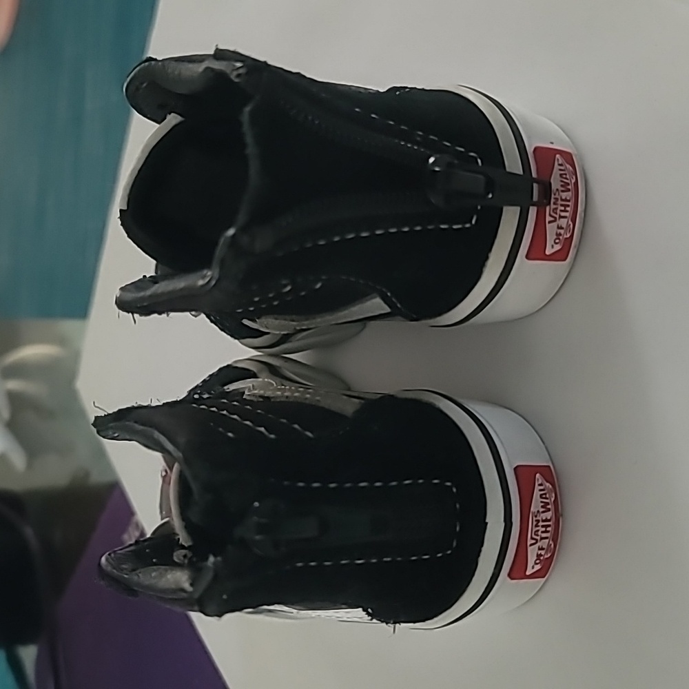 Vans Toddler Shoe Size 4 Black White Leather Sneakers Zip Back Sk8 Hi Zip Kids - Picture 4 of 10